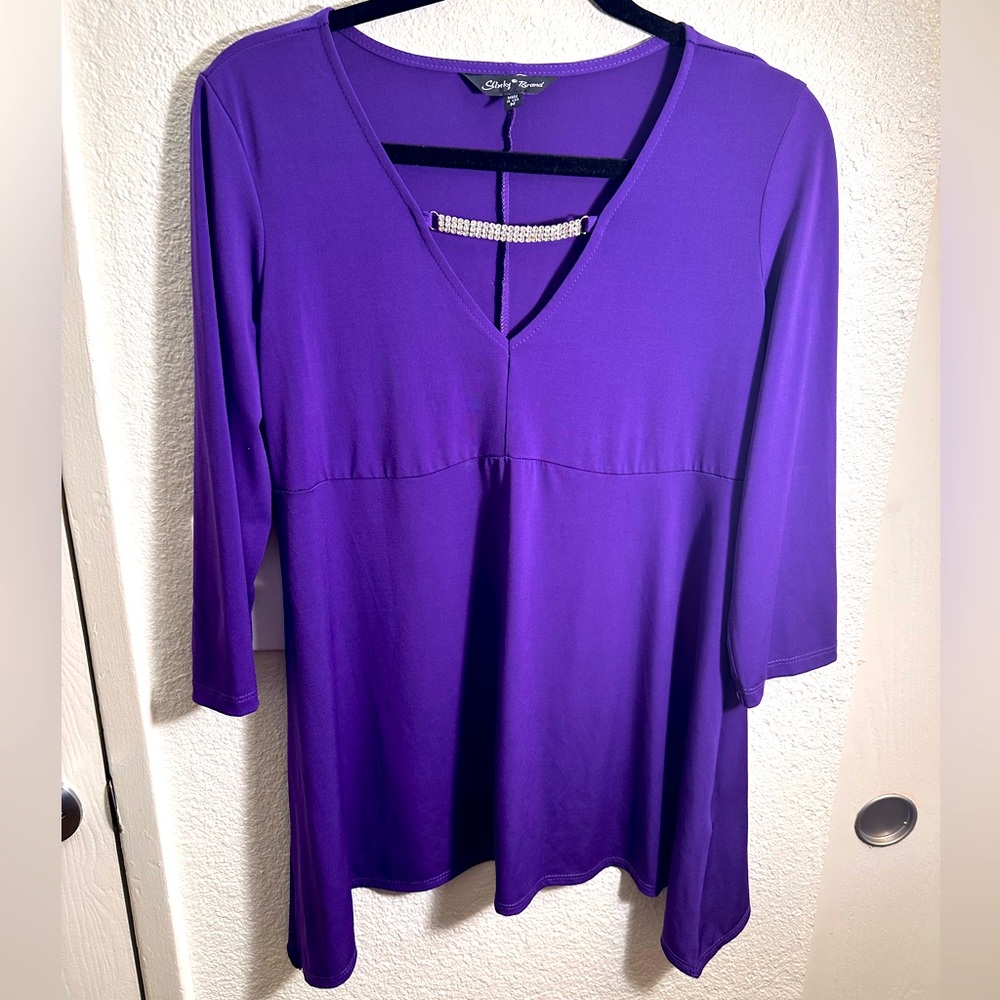 Slinky Brand Vibrant Purple Tunic Top with rhinestone detail.